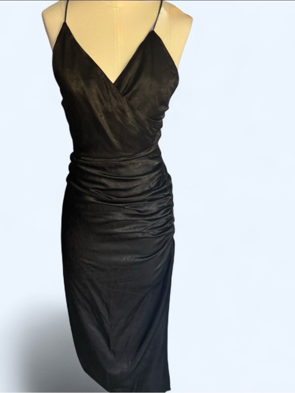 Kittenish Black Ruched Midi Slip Dress size zip hook and eye size xtra small - Picture 2 of 11